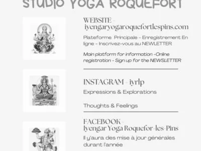 For further information please contact 
iyengaryogaroquefortlespins@gmail.com   
06 15 57 39 07